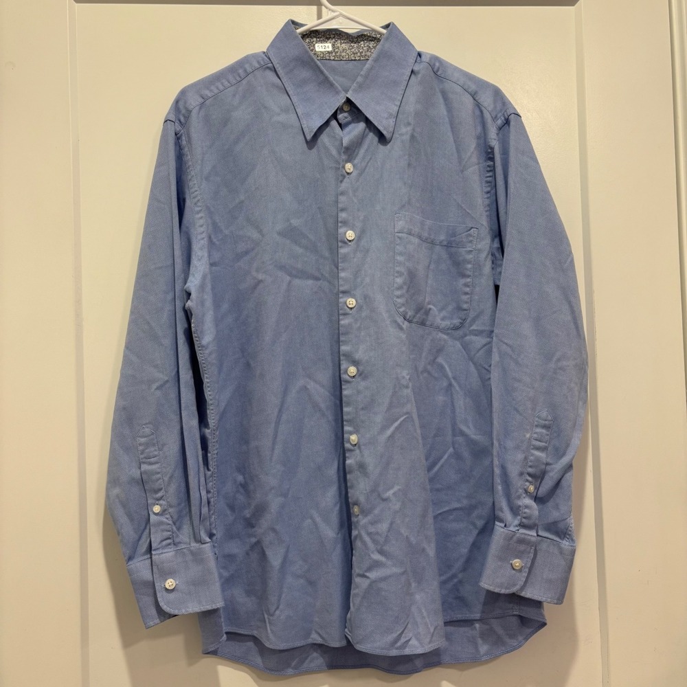 J. Hilburn by Tessitura Monti Mens Blue Cotton Button Down Shirt Italy Fabric